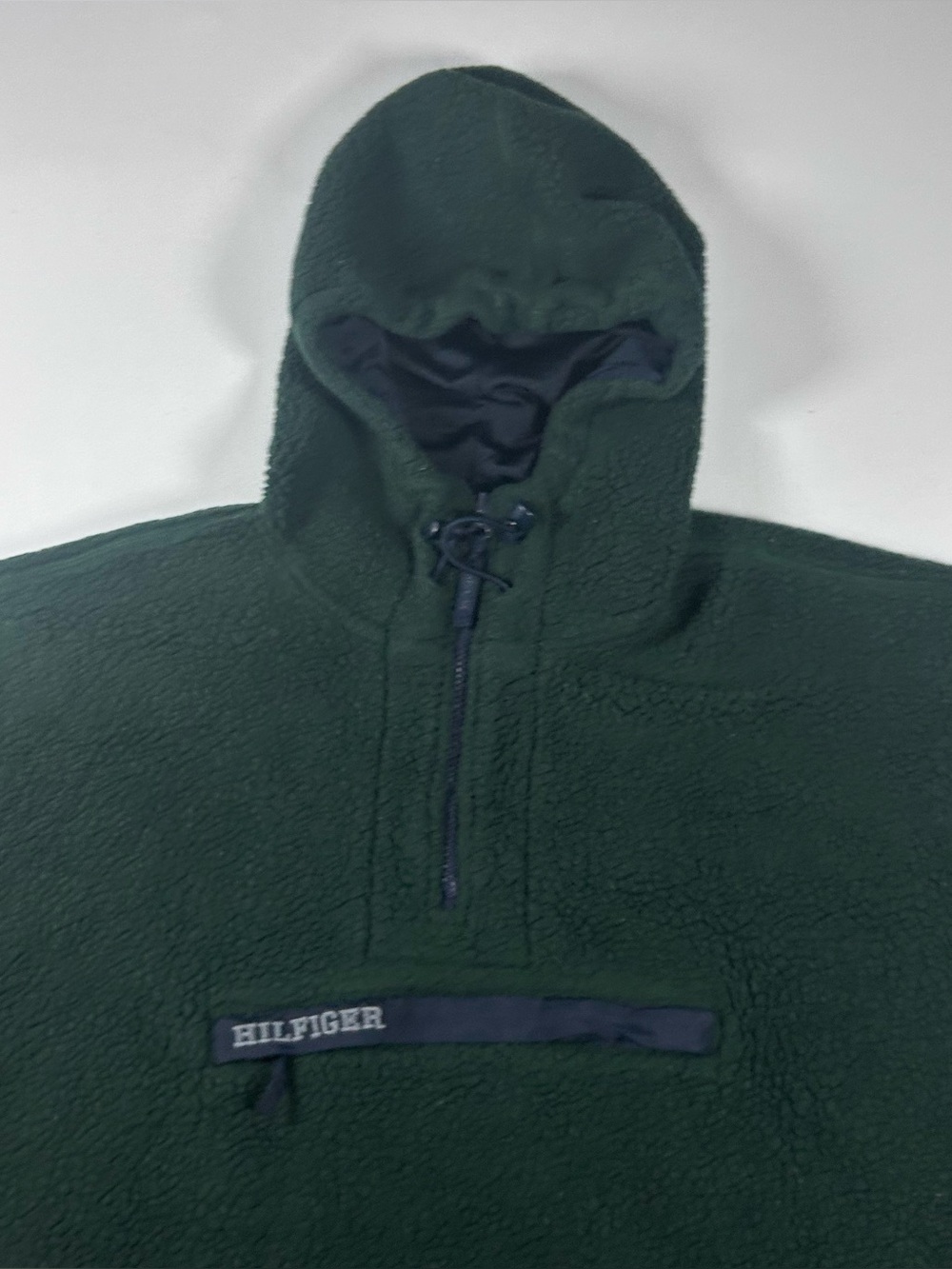 TOMMY HILFIGER 1/4 Zip Vintage Fleece Hoodie Mens XL Forest Green Logo Y2K